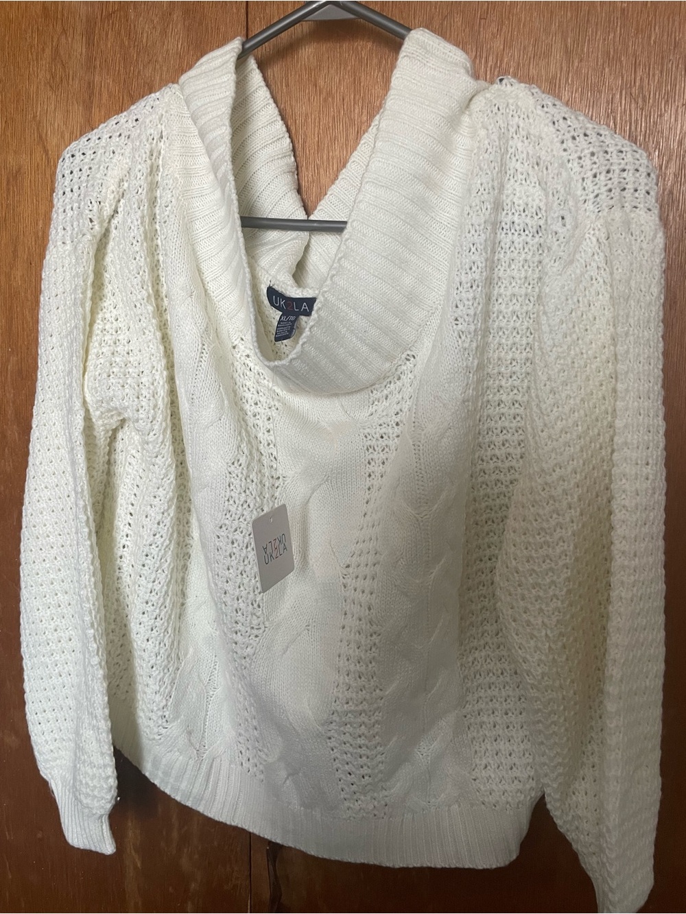 UK2LA Cream Cable Knit Cowl-Neck Sweater